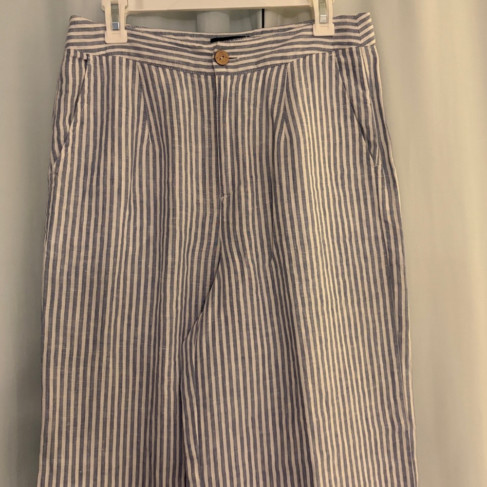 Tahari‎ Striped Blue and White Women’s Wide Leg Linen Pants, size 10 - Picture 7 of 7